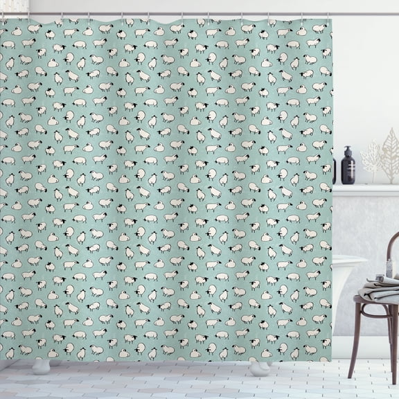 Ambesonne Sheep Shower Curtain, Repetitive Simplistic Animal, 69"Wx84"L, Pale Seafoam Eggshell