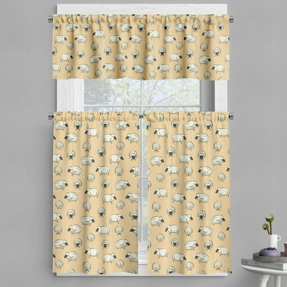 Ambesonne Sheep Valance & Curtain, Theme Herd Animals, 55"x30", Eggshell Dark Sepia