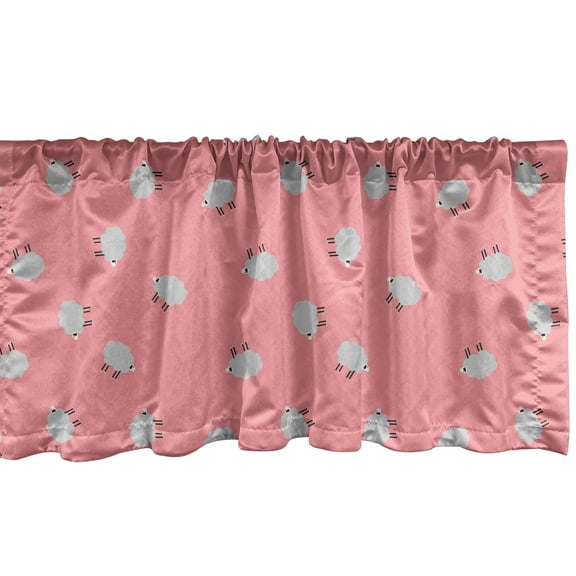 Ambesonne Sheep Window Valance, Cartoon Style Farm Animals, 42" x 18", Pink Grey