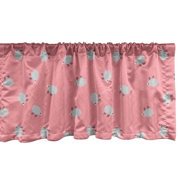 Ambesonne Sheep Window Valance, Cartoon Style Farm Animals, 54" X 18", Pink Grey