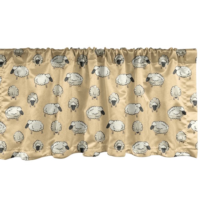 Ambesonne Sheep Window Valance, Theme Herd Animals, 54" X 12", Eggshell Dark Sepia