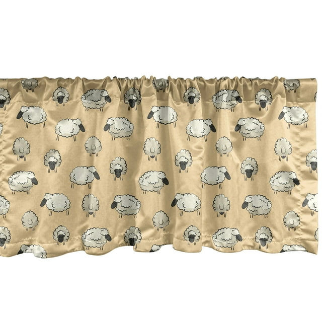 Ambesonne Sheep Window Valance, Theme Herd Animals, 54" X 12", Eggshell Dark Sepia