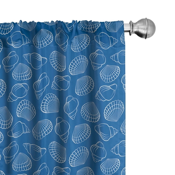 Ambesonne Shell Window Curtains, Seashells Outline Simplistic, Each 28" W x 84" L, Cobalt Blue White