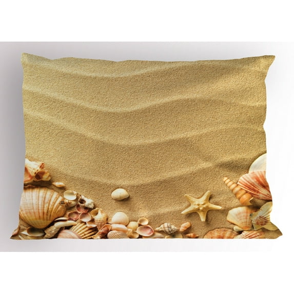 Ambesonne Shell Pillow Sham, Various Seashells on Sand, 26" X 20", Multicolor