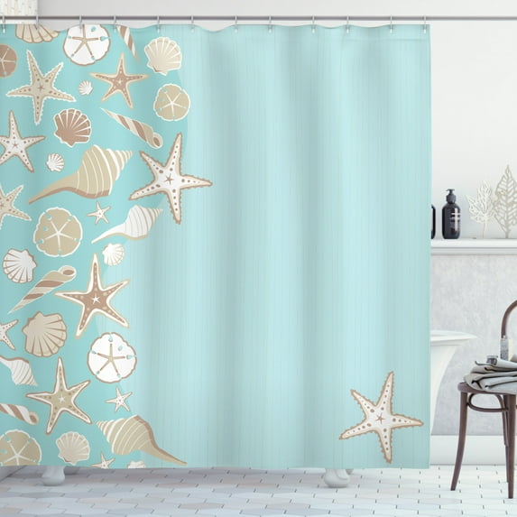 Ambesonne Shell Shower Curtain, Beach Party and Thin Lines, 69"Wx84"L, Seafoam Warm Taupe