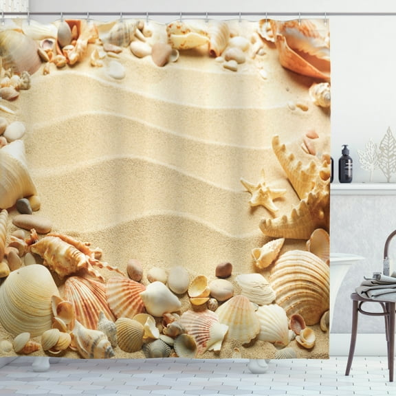 Ambesonne Shell Shower Curtain, Blurry Ocean Seashells Sandy, 69"Wx70"L, Multicolor