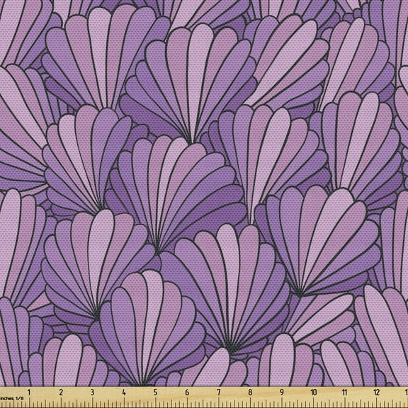 Ambesonne Shells Fabric by the Yard Upholstery, Ornamental Seashells, 1 Yard, Purple and Pale Pink