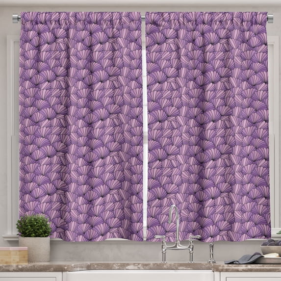 Ambesonne Shells Kitchen Curtains, Ornamental Seashells, 55"x39", Purple and Pale Pink