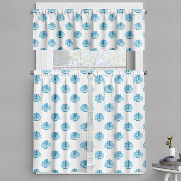 Ambesonne Shells Valance & Curtain, Blended Aquatic Design, 55"x24", Blue Sky Blue and White