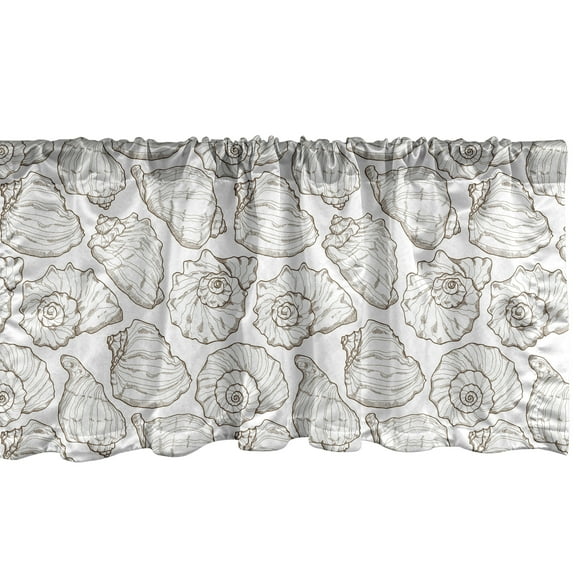 Ambesonne Shells Window Valance, Detailed Linear Style Hand Drawn Sketched and Hatched Swirl Shell, Curtain Valance for Kitchen Bedroom Decor with Rod Pocket, 54" X 18", Dark Taupe and White
