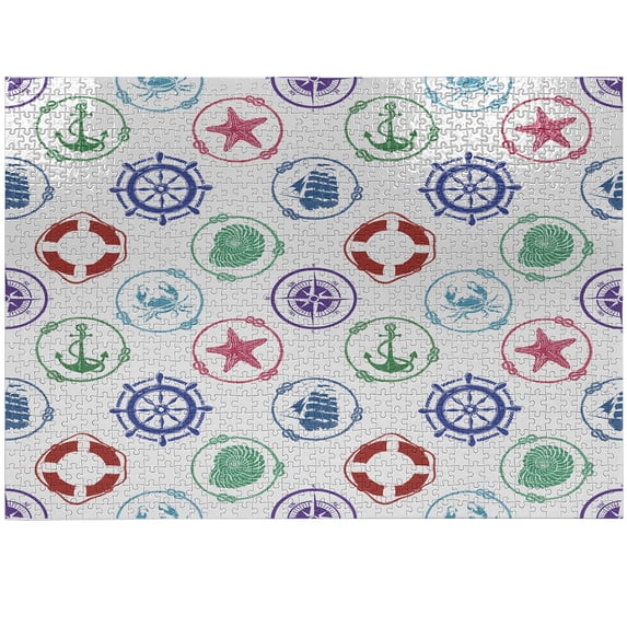 Ambesonne Ships Wheel Jigsaw Puzzle, Wheel Compass Anchor, Heirloom-Quality Fun Activity for Family Durable Cardboard, 1000 pcs, Green Red