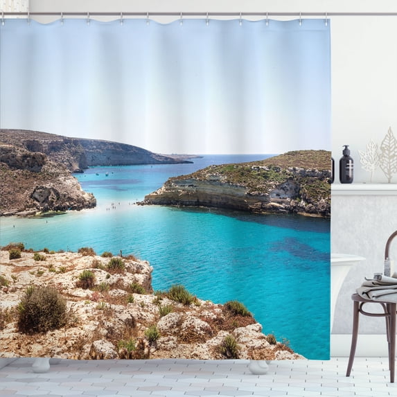 Ambesonne Sicily Shower Curtain, Lampedusa Island Pure Water, 69"Wx70"L, Multicolor