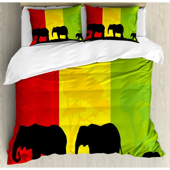 Ambesonne Silhouette Duvet Cover Sets, Fauna, 2-Queen, Yellow Lime Green