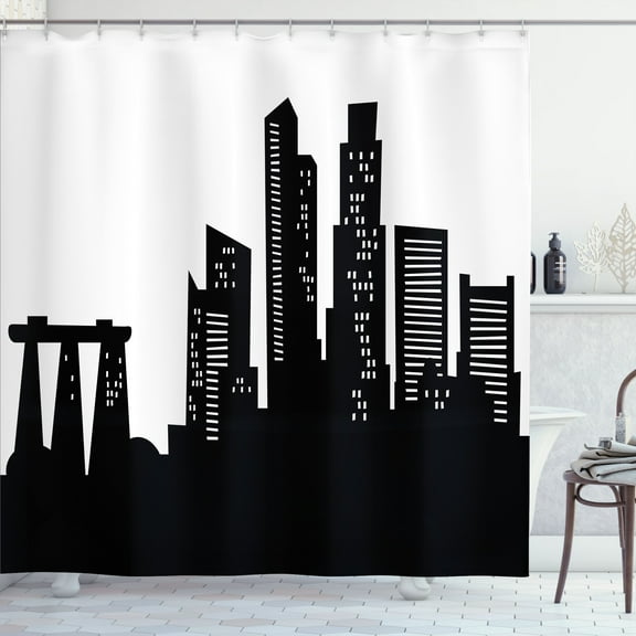 Ambesonne Singapore Shower Curtain, Urban Buildings Scene, 69"Wx70"L, Charcoal Grey and White