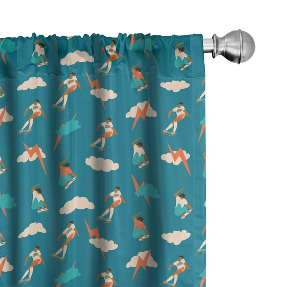 Ambesonne Skateboarding Window Curtains, Boy Making Moves, Each 28" W x 63" L, Petrol Blue Multicolor