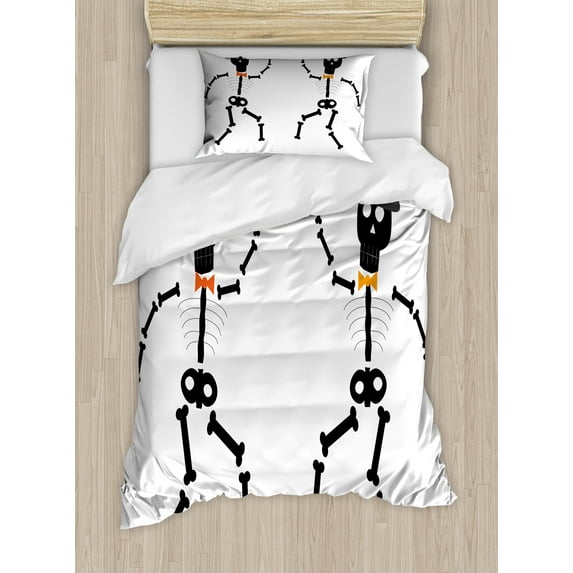 Ambesonne Skeleton Duvet Cover Sets, Halloween Fun Hat, 2-Twin, Redbrown Caramel