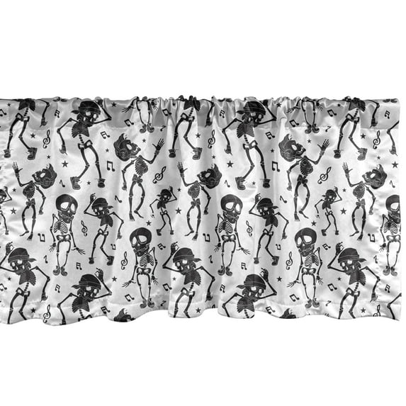 Ambesonne Skeleton Window Valance, Halloween Spooky Disco, 54" X 12", Charcoal Grey and White