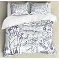 thumbnail image 1 of Ambesonne Sketch Art Duvet Cover Sets, Doodle Shopping New York, 2-Queen, Dark Purple and White, 1 of 7