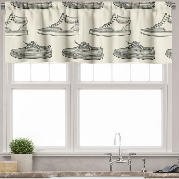 Ambesonne Sketch Valance Pack of 2, Retro Sneaker Shoes Pattern, 54"X12", Black and Ivory