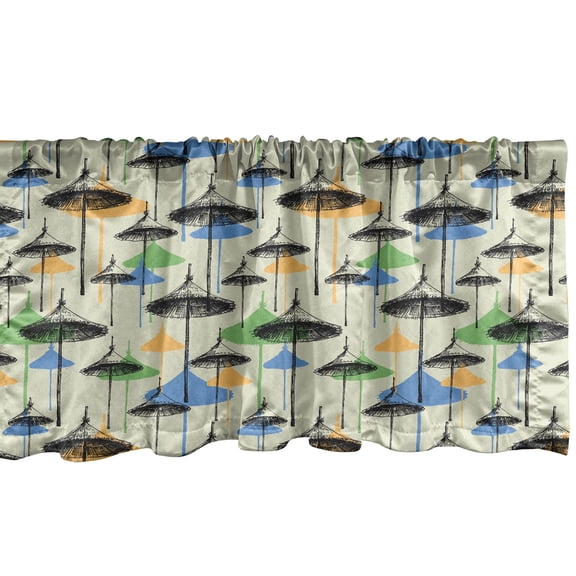 Ambesonne Sketch Window Valance, Beach Umbrellas Summer Items, 42" x 12", Grey Yellow Multicolor