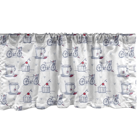 Ambesonne Sketch Window Valance, Retro Bicycle and Cupcake, 54" X 18", Multicolor