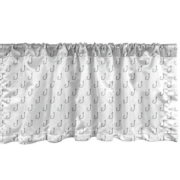Ambesonne Sketch Window Valance, Sealife Anchor Fish Hook, 42" x 18", Grey and White