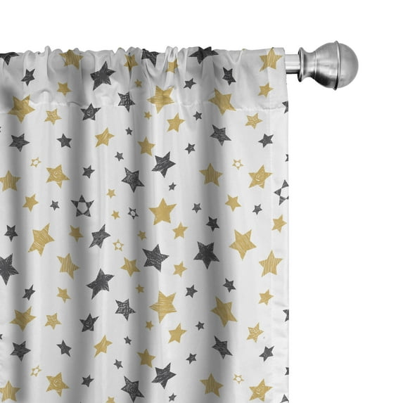 Ambesonne Sketchy 4-Panel Curtains, Cosmos Galaxy Doodle, 56"x84", Yellow Black White