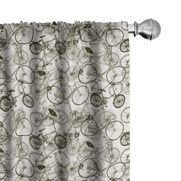 Ambesonne Sketchy Curtains, Vintage Retro Bicycle, Pair of 28"x84", White and Dark Sepia