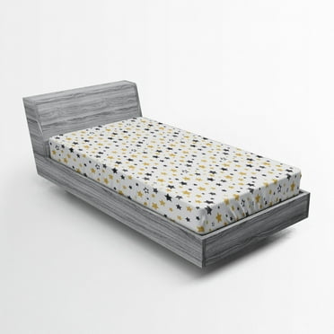 Ambesonne Sketchy Fitted Sheet, Cosmos Galaxy Doodle, Twin XL Size, Yellow Black White