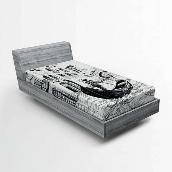 Ambesonne Sketchy Fitted Sheet, Mediterranean Holiday, Twin Size, Black and White