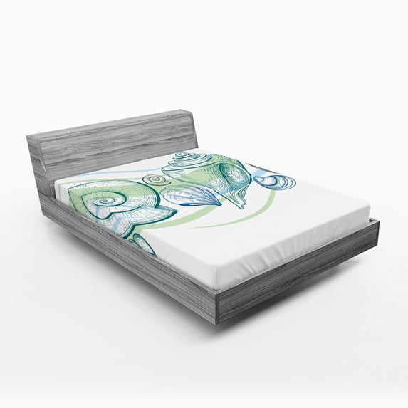 Ambesonne Sketchy Fitted Sheet, Pastel Color Sealife, Queen Size, White Green