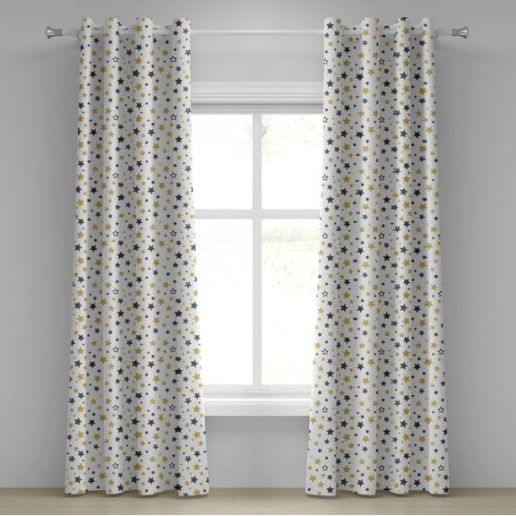 Ambesonne Sketchy Grommet Curtain, Cosmos Galaxy Doodle, 50" x 96", Yellow Black White
