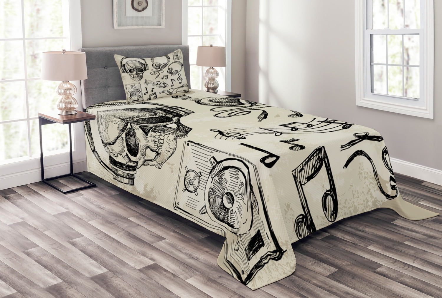 White Quilted Twin Bedspread Set with Pillow Sham