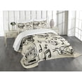 thumbnail image 1 of Ambesonne Sketchy Quilted Bedspread Set 3 Pcs, Music Hipster Skull, Queen Size, Beige Black, 1 of 5