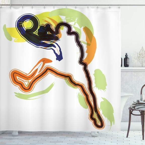 Ambesonne Sketchy Shower Curtain, Man Playing Basketball, 69"Wx70"L, Orange Black Lime Green