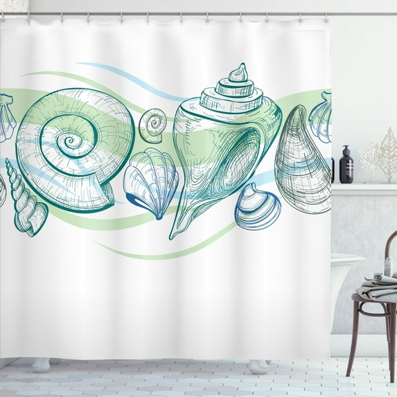 Ambesonne Sketchy Shower Curtain, Pastel Color Sealife, 69"Wx70"L, White Green