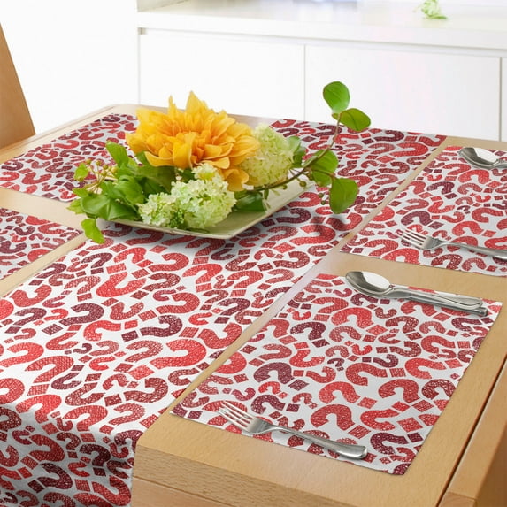 Ambesonne Sketchy Table Runner & Placemats, Question Marks Pattern, Placemat 4 pcs + Runner 12"x72", Vermilion Ruby