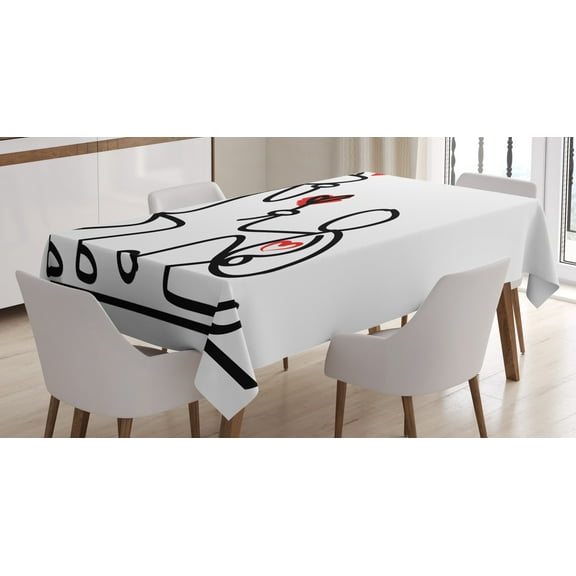 Ambesonne Sketchy Tablecloth Rectangular Table Cover, Wedding Proposal, 60"x90", Black White and Red
