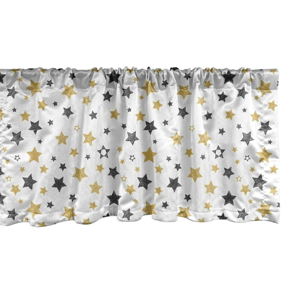 Ambesonne Sketchy Window Valance, Cosmos Galaxy Doodle, 54" X 12", Yellow Black White