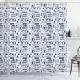 thumbnail image 1 of Ambesonne Ski Pattern Shower Curtain, Snowboard Bear People, 69"Wx84"L, Eggshell and Dark Sky Blue, 1 of 5