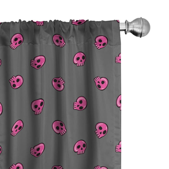 Ambesonne Skull Window Curtains, Emo Bonehead Pattern Vintage, Each 28" W x 84" L, Dark Taupe Hot Pink