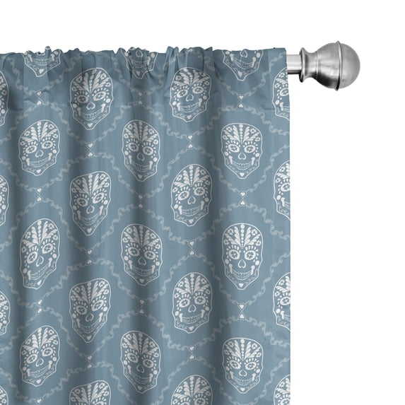 Ambesonne Skull Window Curtains, Pastel Tones Calavera Art, Each 28" W x 63" L, Blue Grey White