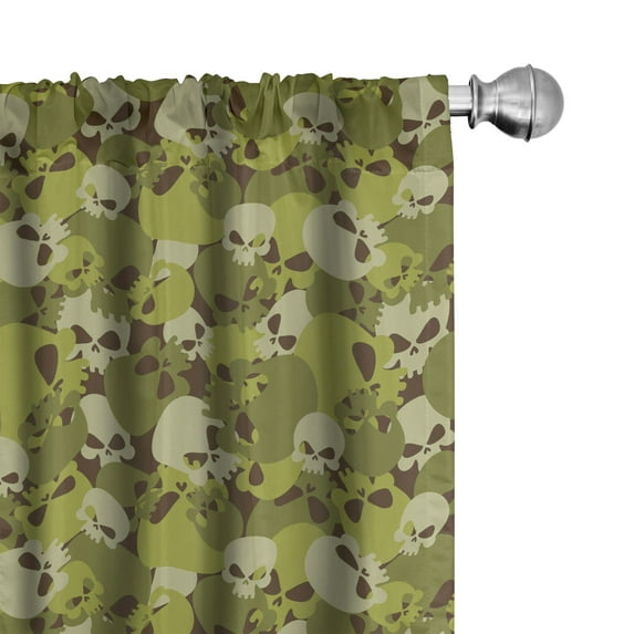 Ambesonne Skull Window Curtains, Scary Concept Design, Each 28" W x 95" L, Green Pale Green Beige