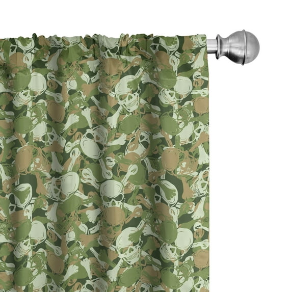 Ambesonne Skull Window Curtains, Sketchy Spooky Camouflage, Each 28" W x 95" L, Pale Green Pale Brown