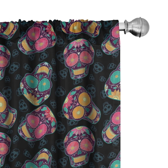 Ambesonne Skull Window Curtains, Sugar Calavera Art Mexican, Each 28" W x 63" L, Grey Multicolor