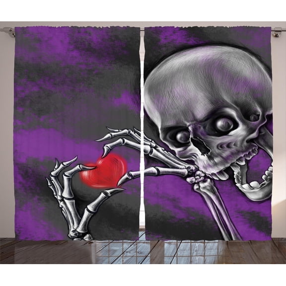 Ambesonne Skull Curtains 2 Panel Set, Spooky Scary Skeleton, 108" x 96", Multicolor