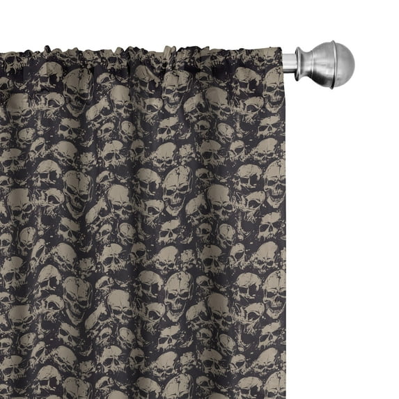 Ambesonne Skull Curtains, Grunge Scary Evil, Pair of 28"x84", Charcoal Grey Tan
