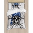 thumbnail image 1 of Ambesonne Skull Duvet Cover Set, Pirate Evil Head Bones, Twin, Blue Grey Black, 1 of 3