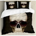 thumbnail image 1 of Ambesonne Skull Duvet Cover Sets, Funny Glass Skeleton Head, 2-Queen, Grey and Beige, 1 of 7