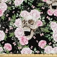 thumbnail image 1 of Ambesonne Skull Fabric by the Yard, Gothic Peonies and Roses Art, 1 Yard, Pastel Pink and Sage Green, 1 of 1